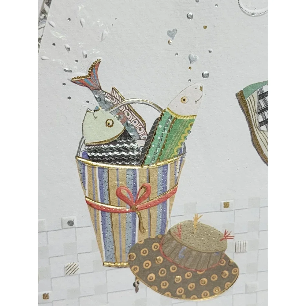Papyrus Father's Day Card Turnowsky Fishing Theme Embossed Gold Foil New